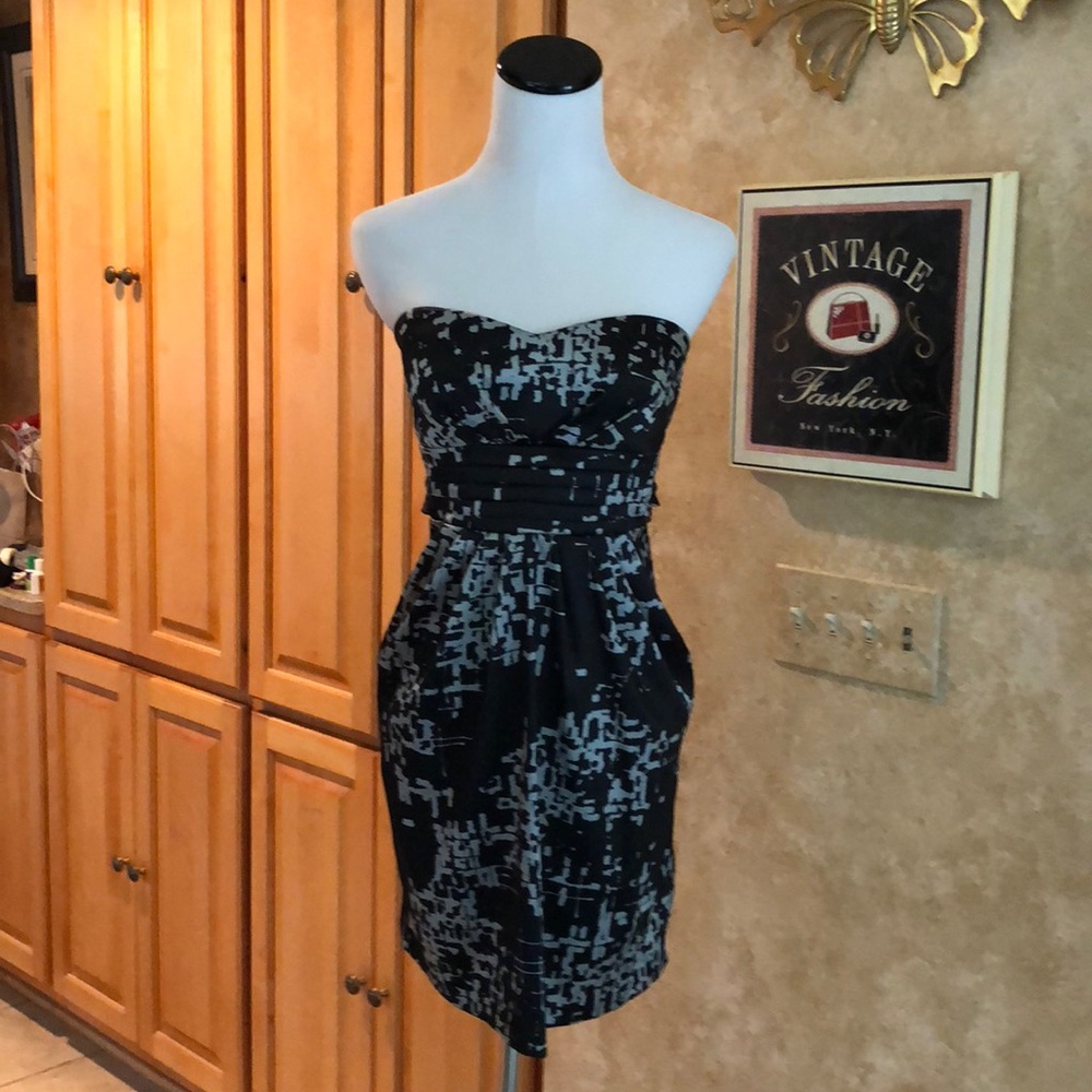 Black and Silver Strapless Dress